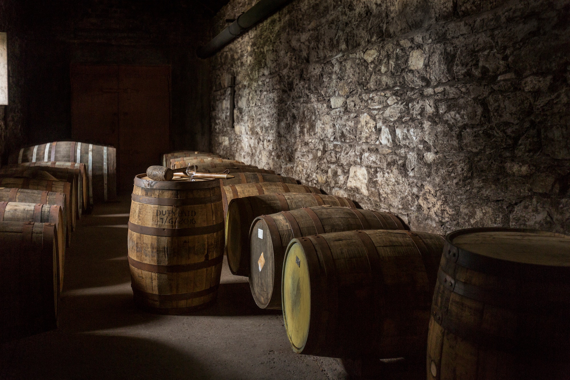 Barrels of malt whisky in an Irish Distillery